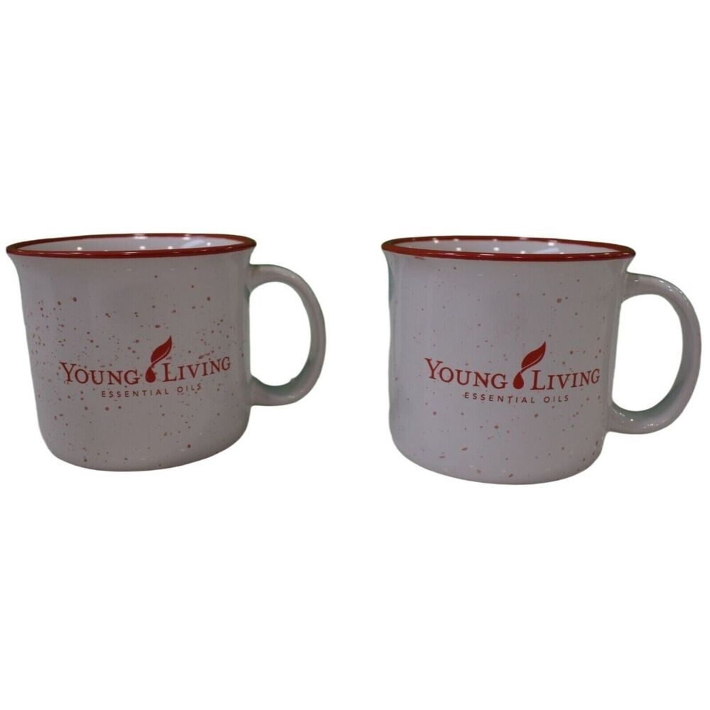 Two (2) - Young Living Red White Mugs - Essential‎ Oils Coffee Tea Soup YL NIB